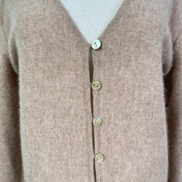 Naadam 100% Cashmere Mini Sweater Dress Sand Beige Size L NWT Button Minimalist - Picture 3 of 9